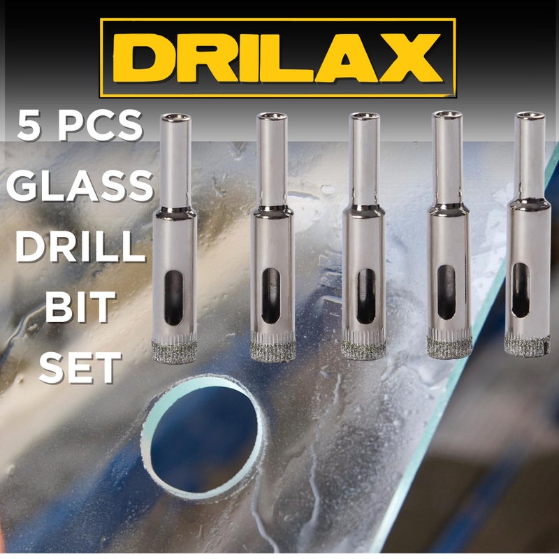 Drilax 5-Pc 3/8 Inch Diamond Drill Bit Set | Solid Steel | for Glass Bottles, Aquariums, Tile & Stone | Ideal for Lamps, Bird Feeders, DIY Crafts - Image 2